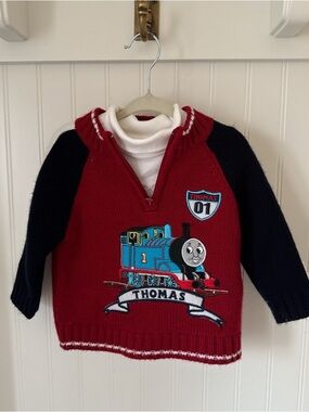 2007 Thomas & Friends Red and Navy Knit Sweater with Blue Thomas Applique